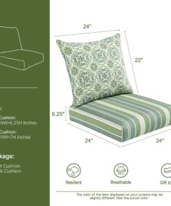 Alternative view of BOSSIMA Indoor/Outdoor Green/Grey Piebald Deep Seat Chair Cushion Set.Spring/Summer Seasonal Replacement Cushions.
