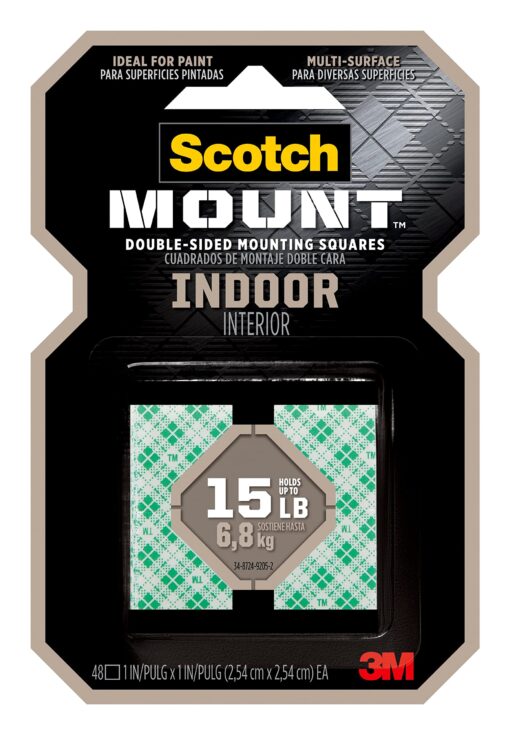 Scotch-Mount Indoor Double-Sided Mounting Squares 111H-SQ-48, 1 in x 1 in 48/pk