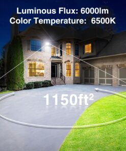 Onforu 2 Pack 60W LED Flood Light, 6000lm, IP66 Waterproof Work Light with Plug, 6500K Daylight White Super Bright Security Light for Outdoor, Yard, Garden, Garage, Lawn 60.0 Watts 25 81teJNBKi5L