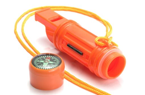 SE 5-in-1 Orange Survival Whistle with Compass, Signaling Mirror, Lanyard, and Fire Starter - 112dB, 4.5-Inch Length - Ideal for Hiking, Camping, Emergencies - CCH5-1 1 Piece