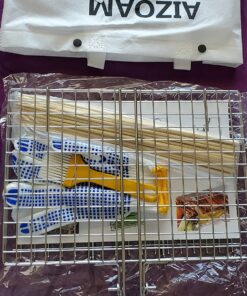 AIGMM Portable Stainless Steel BBQ Barbecue Grilling Basket for Fish ,Vegetables , Steak ,Shrimp, Chops and Many Other Food .Great and Useful BBQ Tool. Deep 29 81tgeErGdL