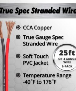 InstallGear 8 Gauge Wire (50ft) Copper Clad Aluminum CAA - Primary Automotive Wire, Car Amplifier Power & Ground Cable, Battery Cable, Car Audio Speaker Stereo, RV Trailer Wiring Welding Cable 8ga 50ft - Red/Black 16 81tgegWsP7L