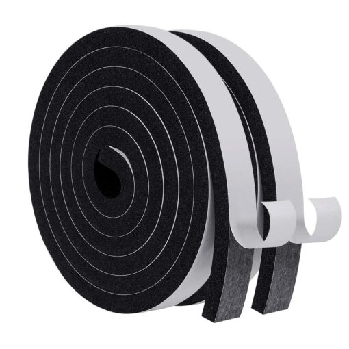 MAGZO Weather Stripping Door Seal, 3/4 Inch Wide X 3/8 Inch Thick Adhesive Foam Tape Soundproof Weatherstripping for Windows, 2 Rolls Total 13FT Black 3/4in * 3/8in * 13FT