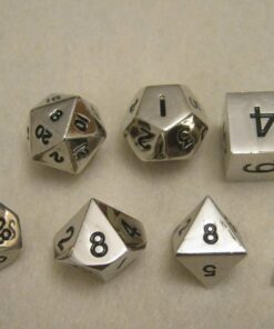 Alternative view of Set of 7 Polyhedral Metal Dice with Bag (16mm, Silver Color)