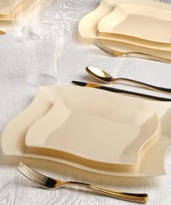 360 Piece Plastic Silverware Set – Disposable Gold Forks, Spoons, Knives – Bulk Flatware Utensil Party Supplies for Wedding, Birthday, All Occasions Metallic Gold 24 81tjotm9vdL