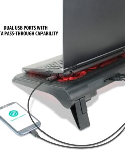 ENHANCE Gaming Laptop Cooling Pad Stand with LED Cooler Fans , Adjustable Height , & Dual USB Port for 17 inch Laptops - 5 Ultra Quiet High Performance Fans 2630 RPM & Built-In Bumpers - Red 26 81tl28GyT1L 1