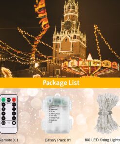 echosari String Lights Battery Powered, 33Ft 100 LED Warm White Outdoor Fairy String Lights with Remote Dimmable Timer 8 Modes for Wedding Party Garden Decoration 1 Pack 24 81tmCnV3tmL