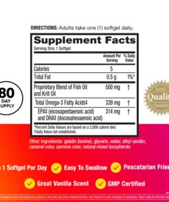 Megared Omega 3 Fish Oil & Antarctic Krill Oil Softgels for Brain, Heart, Joints & Eye Support, (80 Count Bottle), Concentrated Omega 3 Fatty Acid Supplement with EPA, DHA, Phospholipids 500mg 80ct 35 81to8wbc4uL