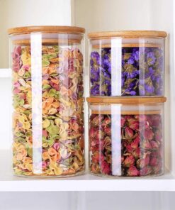 ComSaf Airtight Canisters for Bulk Food Storage Set of 3-17/22/43oz, BPA Free High Borosilicate Glass Cookies Jar with Bamboo Lid, Cylinder Cereal Container with Sealing 17oz/22oz/43oz 33 81tvBID8hfL