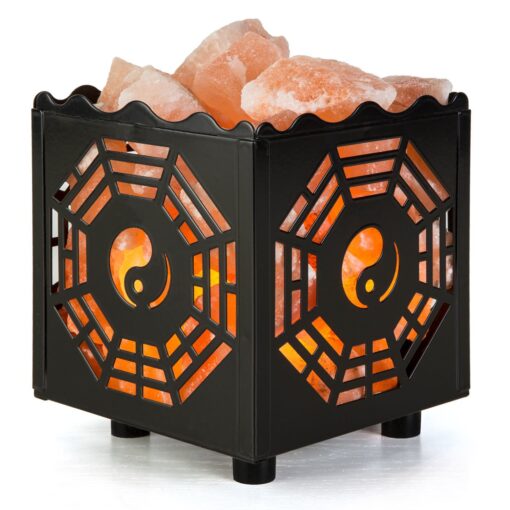 CRYSTAL DECOR Himalayan Pink Salt Lamp Basket & Dimmer Cord Bulb Bagua