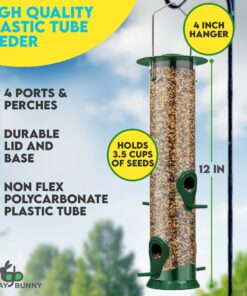12 Inches Tube Bird Feeders for Outdoors Hanging, 4 Feeding Ports, Hard Plastic Bird Feeder Outdoor Weatherproof and 4 Inch Steel Hanger, Wild Bird Feeders, Finch Feeder, Bird Feeders Outside Hanging 1 4 Ports 31 81u2wjWr8uL