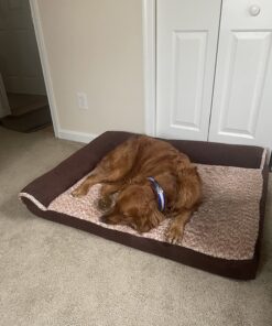 Furhaven Orthopedic Dog Bed for Large Dogs w/ Removable Washable Cover, For Dogs Up to 95 lbs - Ultra Plush Faux Fur & Suede Mattress - Chocolate, Jumbo/XL Ultra Plush Curly Faux Fur (Chocolate) 40.0"L x 32.0"W x 4.0"Th Orthopedic Foam 54 81u3fUwkc4L 1