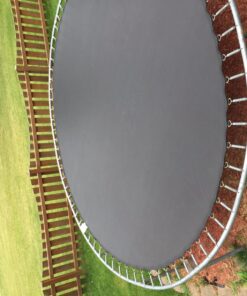 SkyBound Replacement Trampoline Mat, Fits 14ft Frames w/Spring Tool and Durable V-Rings, Bounce Safely with Extra Rows of Stitching - Jumping Mat for 14ft Round Trampoline - Fit 72, 88, and 96 Springs 150” Wide | 72 Rings | Fits 5.5” springs Black 33 81u4olE46KL