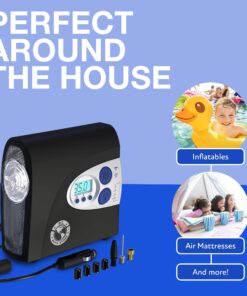12V Air Compressor, PI Store Tire Inflator, Portable Tire Pump, Digital Air Pump With Pressure Gauge, Auto-Shut Off, LED Light For Car Tires, Bicycle, Camping Equipment, and Inflatables Pumping Use 42 81u7sSRljHL