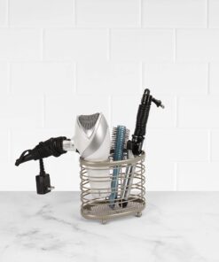 Spectrum Diversified Ashley Countertop Hair Dryer & Accessory Organizer Station Styling Tool Caddy for Brushes, Flat Irons, Curling Wands & Makeup Applicators, Satin Nickel 15 81uDzycGSTL