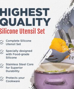 Culinary Couture 6-Piece Stainless Steel & Silicone Kitchen Utensils Set, Silicone Cooking Utensils, Heat Resistant Kitchen Cooking Utensils Set, Includes a Bonus Recipe E-Book, Grey 6 Piece - Large Gray 8 81uLYjiamYL
