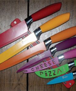 Chefcoo Kitchen Knife Set Plus Magnetic Strip and Sharpener One Cutlery Knives-Best Color Cooking Gadgets-Includes Cheese, Pizza, Paring, 14.5 x 10.9 x 1.5 inches, Red, Yellow, Blue, Green, Pink 23 81uQekydtmL