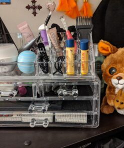 Ikee Design Clear Acrylic Makeup Organizer, Elegant Makeup Storage Organizer for a Stylish Vanity, Bathroom, or Dresser Décor, Clear Design for Easy Visibility and Quick Access 1) 1 Top 4 Drawers 65 81uR4M3q 7L