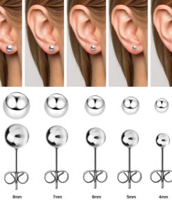 Alternative view of UHIBROS Hypoallergenic Studs Earrings 316L Surgical Stainless Steel Earrings Round Ball Earring for Women Men 5 Pairs Assorted Sizes(4mm-8mm) Sliver