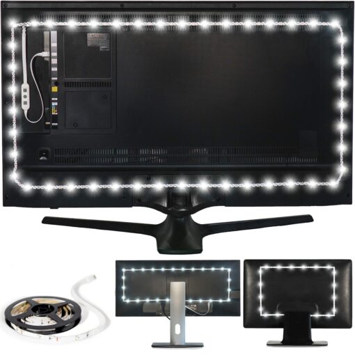 Power Practical LED Lights for TV Backlight - Luminoodle, USB Powered TV LED Light Strip w/ Bias Ambient Lighting for Home Theater - True White - Size (24"-29” TV) Medium (24 in-29 in TV, White)