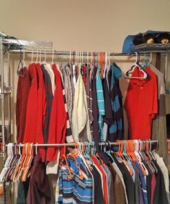 Seville Classics Closet Garment Organizer with Metal Hanging Rod Wardrobe Storage System, w/ Steel Shelves for Clothes, Shirts, Jackets, Coats, Blankets, Shoes, Steel, Expandable Rack 68 81uXOyUgxmL