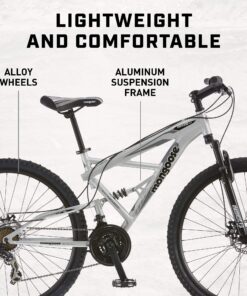 Alternative view of Mongoose Impasse Full Suspension Mountain Bike, Men and Women, 18-Inch Aluminum Frame, 29-Inch Wheels, Front and Rear Disc Brakes, Twist Shifters, 21-Speed Rear Deraileur, Silver