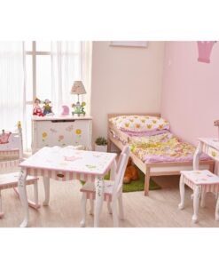 Fantasy Fields - Princess & Frog Kids Vanity Table and Stool Set , 1 drawer, Gift for Kids, White Pink, Crown 15 81ueHBOLTAL