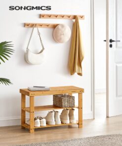 SONGMICS Shoe Rack Bench, 3-Tier Bamboo Shoe Storage Organizer, 11.3 x 27.6 x 17.8 Inches, Natural ULBS04N 23 81uet83EePL