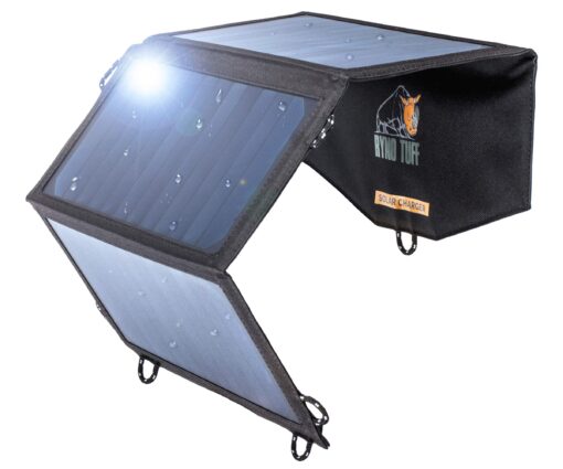 Ryno Tuff 21W Lightweight Portable Solar Charger for Camping - Foldable Solar Powered Cells with 2 USB Ports To Fast Charge Smartphones, Tablets & Battery Packs -Charge While Hiking, Camping & Fishing Black