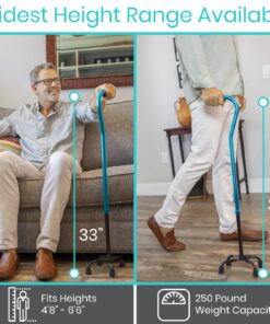 Vive Quad Cane - Walking Stick for Men and Women - Lightweight Adjustable Staff - Comfortable Right and Left Hand Grip for Stability Support - Four Prong Sturdy Aluminum Travel Aid - 4 Tip Blue 16 81uhzfJy0AL