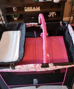 Disney Baby Sweet Wonder Playard, Foldable Baby Playpen: With Newborn Bassinet, Toy Arch, and Carry Bag, Mesh ,Minnie Garden Delight Garden Delight Minnie 27 81ulCjGoYoL