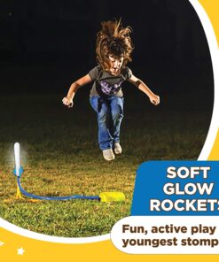 Stomp Rocket Jr Glow Rocket Launcher for Kids, 4 Rockets - Glow in The Dark Fun Backyard & Outdoor Kids Toys Gifts for Boys & Girls -Toy Soft Foam Blaster Set - Multi-Player Adjustable Launcher Stand Jr Glow 4 Rocket Pack 26 81ulHIjTRGL