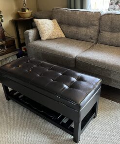 SIMPLIHOME Cosmopolitan 44 Inch Wide Rectangle Ottoman Bench with Open Bottom in Tanners Brown Faux Leather Tufted Footrest Stool, For Living Room, Bedroom, Traditional Rectangular 36 81uun2LVpL