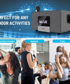 RHM K222 Karaoke Machine, with 2 Wireless Microphones & 5 Sound Modes, Support Optical/Bluetooth/AUX/USB/PC, Wooden Bluetooth Speaker for TV/Home/Meeting/Karaoke/Party, Gift for Music & Karaoke Lovers Gray 17 81uxQ7HgaaL