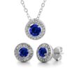 Mia Sarine Women's Earrings - 925 Sterling Sliver Art Deco Bridal Wedding Halo Crystal Stud Earrings and Pendant Necklace Set Blue 12 81v12PGoRXL