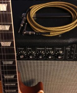 GLS Audio Instrument Cable - Amp Cord for Bass & Electric Guitar - Straight to Right Angle 1/4 Inch Instrument Cable - Brown/Yellow Braided Tweed, 10ft 10 Ft. Right-Angle Gold 35 81v6uT6pbsL