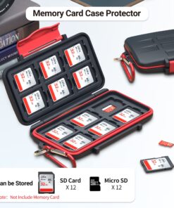 Kiorafoto Professional Water-Resistant Anti-Shock Holder Storage SD SDHC SDXC TF Memory Card Case Protector Cover with Carabiner for 12SD Cards & 12 Micro SD Cards for 12 SD + 12 Micro SD 35 81v8Hg52AoL