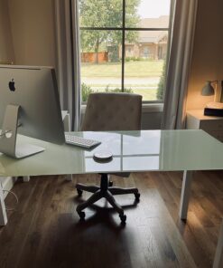 Signature Design by Ashley Baraga Contemporary Glass L-Shaped Home Office Desk, White 68 81vBUcPbHUL