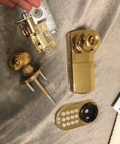 MiLocks TKK-02P Digital Door Knob Handle Lock with Electronic Keypad - Keyless Entry Smart Door Lock with Adjustable Latch Locks, Audible Tones for Interior Front Doors & More, Polished Brass 25 81vDj5aGH2L