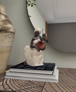 Deco 79 Polystone Woman Sitting African Sculpture with Red Water Pot, 6" x 6" x 10", Cream 6" x 6" x 10" 23 81vF1eyC31L