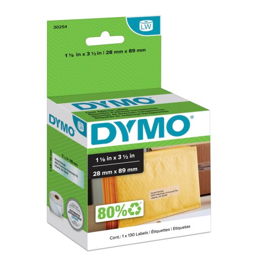 DYMO Authentic LW Clear Mailing Address Labels, DYMO Labels for LabelWriter Label Printers, 1-1/8" x 3-1/2", 1 Roll of 130