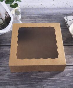 ONE MORE 9inch Brown Bakery Pie Boxes,Large Kraft Cookie Boxes with PVC Window Natural Disposable box 9x9x2.5inch,12 of Pack 36 81vN64iNEeL
