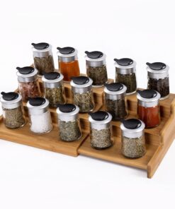 Seville Classics Bamboo Premium Wood 3-Tier Step Shelf Spice & Seasoning Storage Rack Organizer for Kitchen, Cabinet, Countertop, Pantry, Bathroom, Salon, Expandable 8.5"-15" W Expandable 8.5" - 15" W 25 81vOU hhaUL 1