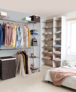 Seville Classics Closet Garment Organizer with Metal Hanging Rod Wardrobe Storage System, w/ Steel Shelves for Clothes, Shirts, Jackets, Coats, Blankets, Shoes, Steel, Expandable Rack 40 81vXxR4WLxL