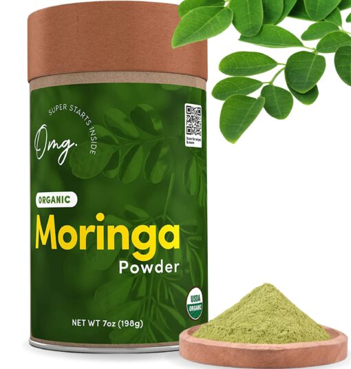 OMG! Superfoods Pure and Organic Moringa Powder - USDA Certified Moringa Oleifera, Great Source of Calcium, Iron, Vitamins A & E - 7 Oz (1 Pack) Moringa Powder 7oz