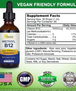 aSquared Nutrition Vitamin B12 Sublingual Liquid Drops - 5000 MCG Supplement with Methylcobalamin (Methyl B-12) - Max Absorption B 12 to Increase Energy - Vegan Friendly - 2 fl oz 12 81vecq3tJyL