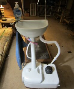 SereneLife Portable Camping Sink w/Towel Holder & Soap Dispenser - Hand Wash Basin Stand w/Rolling Wheels - For Outdoor Events, Gatherings, Worksite & Camping White Standard Towel Holder & Dispenser 45 81vm6RAF0aL