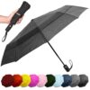 Windproof Travel Umbrellas for Rain - Lightweight, Strong, Compact with & Easy Auto Open/Close Button for Single Hand Use - Double Vented Canopy for Men & Women Salt n' Pepper 48 81vr0Lpw3xL