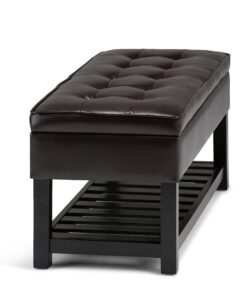 SIMPLIHOME Cosmopolitan 44 Inch Wide Rectangle Ottoman Bench with Open Bottom in Tanners Brown Faux Leather Tufted Footrest Stool, For Living Room, Bedroom, Traditional Rectangular 33 81vryyY758L