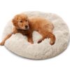 Active Pets Plush Calming Donut Dog Bed - Anti Anxiety Bed for Dogs, Soft Fuzzy Comfort - for Small Dogs and Cats, Fits up to 25lbs, 23" x 23" (Small, Beige) 23.0"L x 23.0"W x 8.0"Th